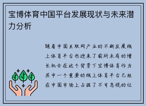 宝博体育中国平台发展现状与未来潜力分析